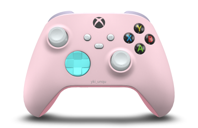 Controller with Soft Pink body, Glacier Blue D-pad, and Robot White thumbsticks - front view