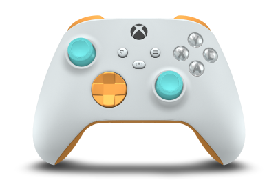 Controller with Robot White body, Soft Orange D-pad, and Glacier Blue thumbsticks - front view