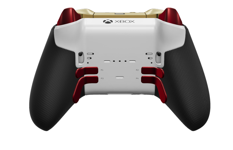 Xbox Elite 無線控制器 Series 2 - Core - 本体: ロボット ホワイト + ラバー加工のグリップ, D パッド: ファセット、ヒーロー ゴールド (メタル), 背面: ロボット ホワイト + ラバー加工のグリップ