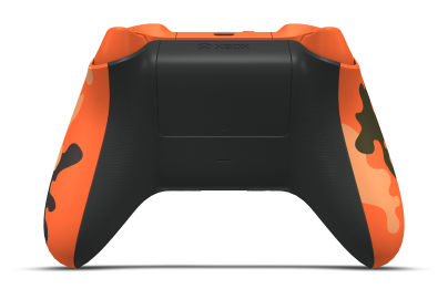 Controller with Blaze Camo body, Carbon Black D-pad, and Carbon Black thumbsticks - back view