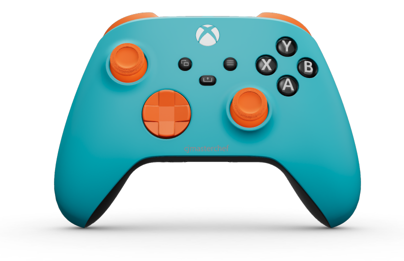 Xbox Wireless Controller - 機身: 蜻蜓藍, 方向鍵: 熱帶橘, 搖桿: 熱帶橘
