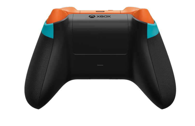 Xbox Wireless Controller - 機身: 蜻蜓藍, 方向鍵: 熱帶橘, 搖桿: 熱帶橘
