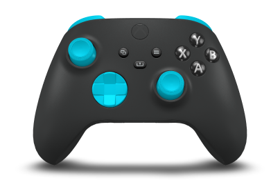 Controller with Carbon Black body, Dragonfly Blue D-pad, and Dragonfly Blue thumbsticks - front view