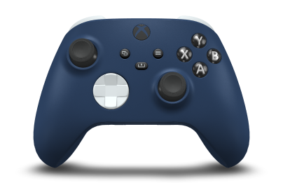Controller with Midnight Blue body, Robot White D-pad, and Carbon Black thumbsticks - front view