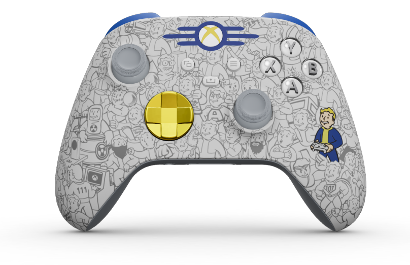 Xbox Wireless Controller - Telo: Fallout, Smerové ovládače: Žltá (kovová), Palcové ovládače: Ash Gray