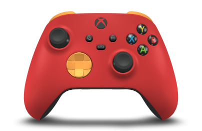 Controller with Pulse Red body, Soft Orange D-pad, and Carbon Black thumbsticks - front view