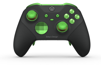 Xbox Elite Wireless Controller Series 2 - Core - Behuizing voorzijde: Carbonzwart + rubberen handvatten, D-pad: Facet, Velocity Green (Metal), Behuizing achterzijde: Carbonzwart + rubberen handvatten
