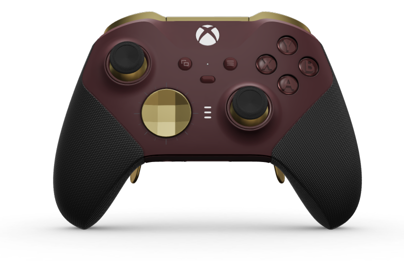 Xbox Elite Wireless Controller Series 2 - Core - Behuizing voorzijde: Granaatrood + rubberen handvatten, D-pad: Facet, Hero Gold (metaal), Behuizing achterzijde: Granaatrood + rubberen handvatten