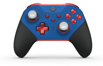 Xbox Elite Wireless Controller Series 2 - Core - Behuizing voorzijde: Shockblauw + rubberen handvatten, D-pad: Cross, Pulse Red (Metal), Behuizing achterzijde: Pulsrood + rubberen handvatten