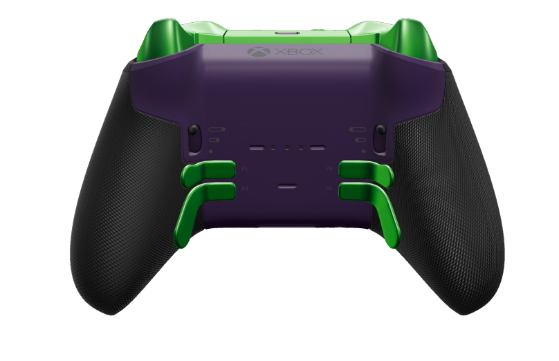 Xbox Elite Wireless Controller Series 2 - Core - 몸체: 아스트랄 퍼플 + 고무 코팅 그립, 방향 패드: 크로스, 벨로시티 그린(금속), 뒤로: 아스트랄 퍼플 + 고무 코팅 그립