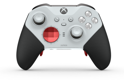 Xbox Elite ワイヤレスコントローラー シリーズ 2 - Core - Behuizing voorzijde: Robotwit + rubberen handvatten, D-pad: Facet, Pulse Red (Metal), Behuizing achterzijde: Robotwit + rubberen handvatten