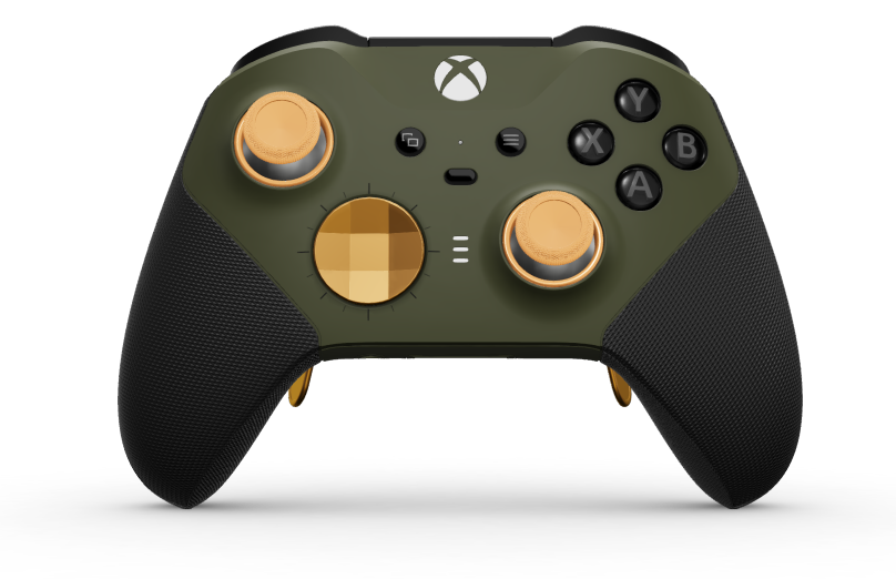 Xbox Elite Wireless Controller Series 2 - Core - Corps: Nocturnal Green + poignées caoutchoutées, BMD: À facettes, Soft Orange (métal), Arrière: Nocturnal Green + poignées caoutchoutées