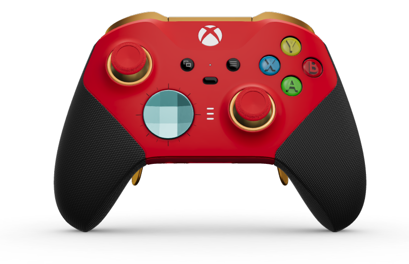 Xbox Elite Wireless Controller Series 2 - Core - Corps: Pulse Red + poignées caoutchoutées, BMD: À facettes, Glacier Blue (métal), Arrière: Pulse Red + poignées caoutchoutées