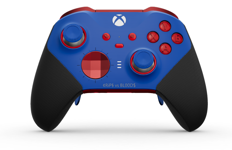 Xbox Elite Wireless Controller Series 2 - Core - Corpo: Azul Choque + Pegas em Borracha, Botão Direcional: Facetado, Pulse Red (Metal), Traseira: Vermelho Forte + Pegas em Borracha