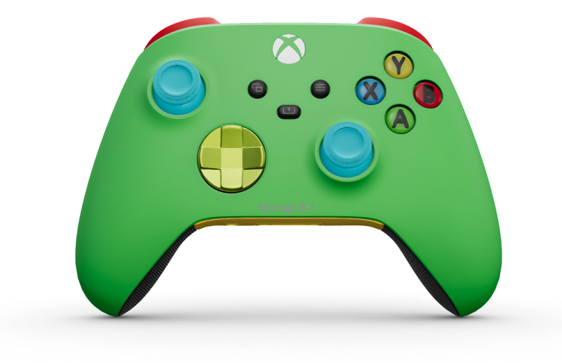 Xbox Wireless Controller - Corps: Velocity Green, BMD: Electric Volt (métallique), Joysticks: Dragonfly Blue