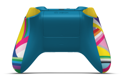 Controller with Pride body, Lighting Yellow D-pad, and Deep Pink thumbsticks - back view