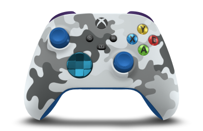 Xbox Wireless Controller - Hoofdtekst: IJscamo, D-Pads: Mineraalblauw (metallic), Duimsticks: Shockblauw