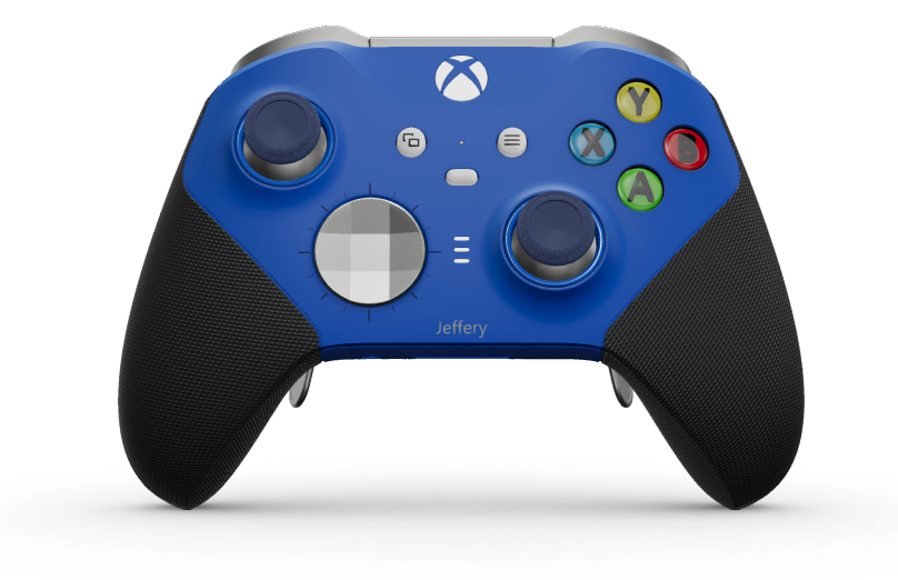Xbox Elite Wireless Controller Series 2 - Core - Corps: Shock Blue + poignées caoutchoutées, BMD: À facettes, Bright Silver (métal), Arrière: Shock Blue + poignées caoutchoutées