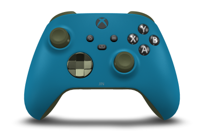Controller with Mineral Blue body, Nocturnal Green (Metallic) D-pad, and Nocturnal Green thumbsticks - front view