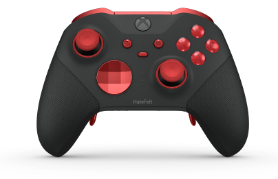 Xbox Elite Wireless Controller Series 2 - Core - Korpus: Carbon Black + Rubberized Grips, Pad kierunkowy: Wersja wklęsła, pulsująca czerwień (wariant metaliczny), Tył: Carbon Black + Rubberized Grips