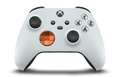 Controller with Robot White body, Zest Orange (Metallic) D-pad, and Carbon Black thumbsticks - front view