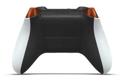 Controller with Robot White body, Zest Orange (Metallic) D-pad, and Carbon Black thumbsticks - back view