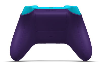 Controller with Astral Purple body, Dragonfly Blue D-pad, and Dragonfly Blue thumbsticks - back view