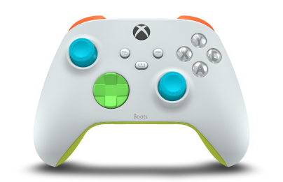 Xbox Wireless Controller - 몸체: 로봇 화이트, 방향 패드: 벨로시티 그린, 엄지스틱: 드래곤플라이 블루