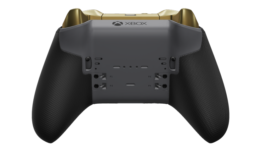 Xbox Elite Wireless Controller Series 2 - Core - Text: Storm Gray + gummierte Griffe, D-Pad: Facettiert, Hero Gold (Metall), Zurück: Storm Gray + gummierte Griffe