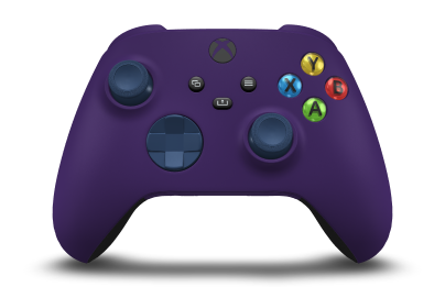 Controller with Astral Purple body, Midnight Blue D-pad, and Midnight Blue thumbsticks - front view