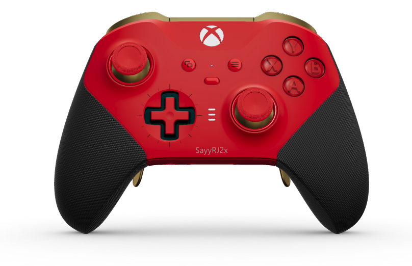 Xbox Elite Wireless Controller Series 2 - Core - Body: Pulse Red + Rubberized Grips, D-pad: Cross, Hero Gold (Metal), Back: Pulse Red + Rubberized Grips
