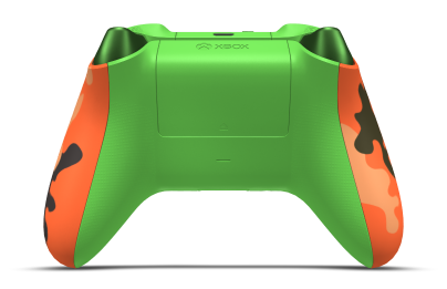 Controller with Blaze Camo body, Velocity Green (Metallic) D-pad, and Velocity Green thumbsticks - back view