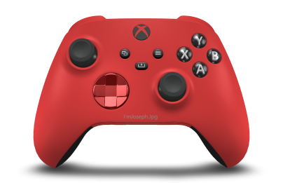 Controller with Pulse Red body, Oxide Red (Metallic) D-pad, and Carbon Black thumbsticks - front view