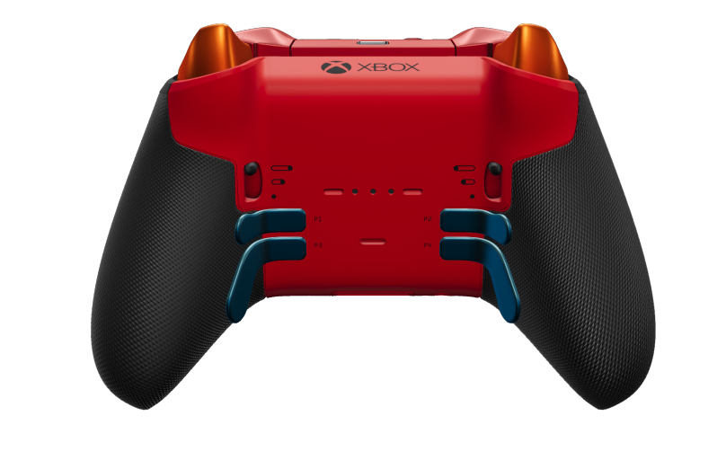 Xbox Elite Wireless Controller Series 2 - Core - Corps: Mineral Blue + poignées caoutchoutées, BMD: À facettes, Soft Orange (métal), Arrière: Pulse Red + poignées caoutchoutées