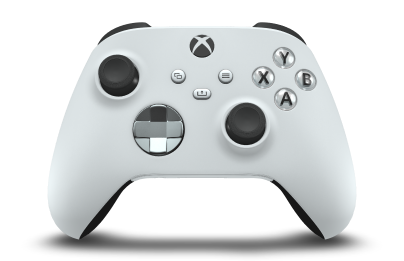 Controller with Robot White body, Ash Gray (Metallic) D-pad, and Carbon Black thumbsticks - front view