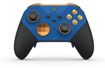 Bezprzewodowy kontroler Xbox Elite Series 2 — Core - Body: Shock Blue + Rubberized Grips, D-pad: Facet, Soft Orange (Metal), Back: Carbon Black + Rubberized Grips