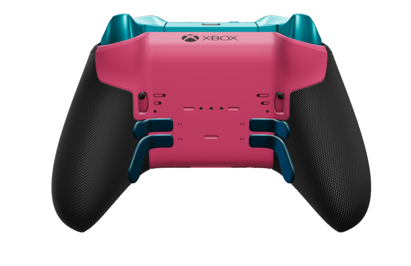 Bezprzewodowy kontroler Xbox Elite Series 2 — Core - Body: Glacier Blue + Rubberized Grips, D-pad: Faceted, Deep Pink (Metal), Back: Deep Pink + Rubberized Grips