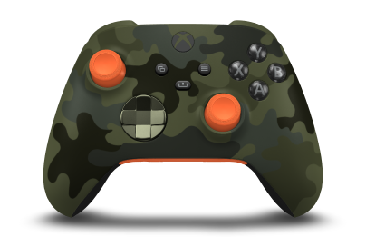 Xbox Wireless Controller - Hoofdtekst: Forest Camo, D-Pads: Nachtelijk groen (metallic), Duimsticks: Zest-oranje