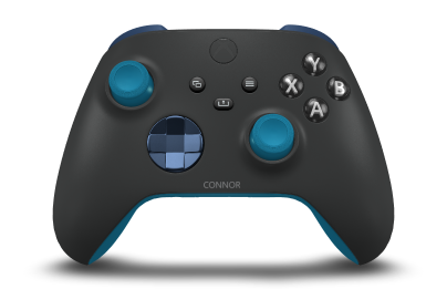 Controller with Carbon Black body, Midnight Blue (Metallic) D-pad, and Mineral Blue thumbsticks - front view