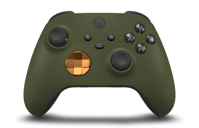 Controller with Nocturnal Green body, Soft Orange (Metallic) D-pad, and Carbon Black thumbsticks - front view