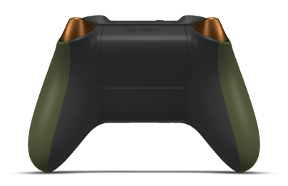 Controller with Nocturnal Green body, Soft Orange (Metallic) D-pad, and Carbon Black thumbsticks - back view