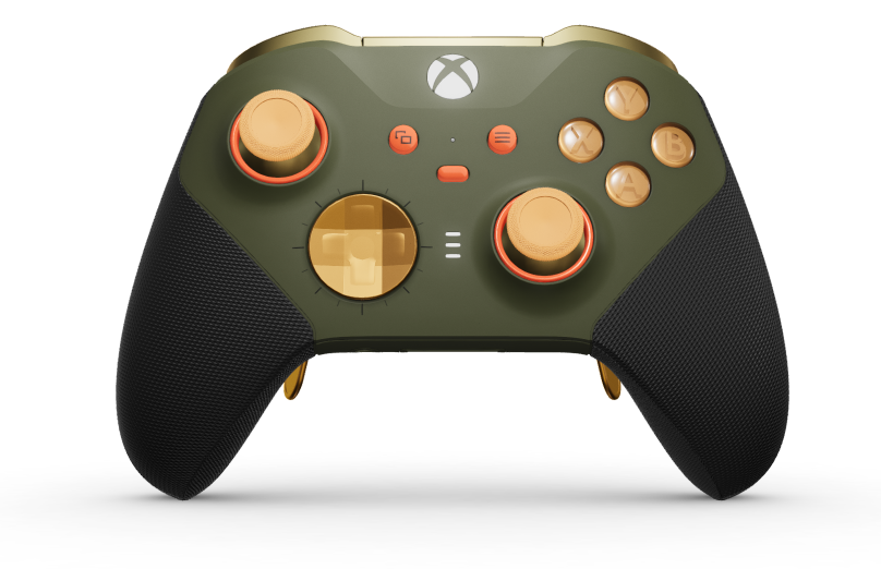 Xbox Elite Wireless Controller Series 2 - Core - Corps: Nocturnal Green + poignées caoutchoutées, BMD: À facettes, Soft Orange (métal), Arrière: Nocturnal Green + poignées caoutchoutées