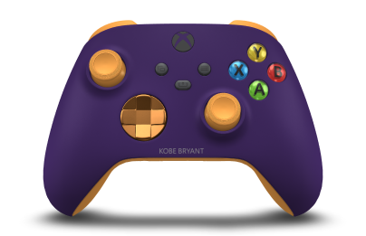 Controller with Astral Purple body, Soft Orange (Metallic) D-pad, and Soft Orange thumbsticks - front view