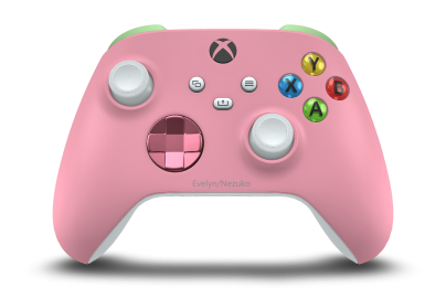 Controller with Retro Pink body, Retro Pink (Metallic) D-pad, and Robot White thumbsticks - front view