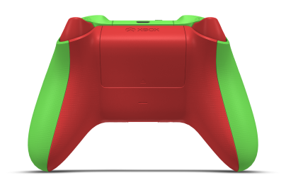 Xbox 無線控制器 - Corpo: Verde Veloz, Botões Direcionais: Oxide Red (Metallic), Manípulos Analógicos: Roxo Astral