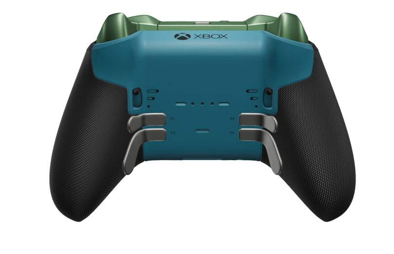 Xbox Elite Wireless Controller Series 2 - Core - Behuizing voorzijde: Mineraalblauw + rubberen handvatten, D-pad: Cross, Bright Silver (Metal), Behuizing achterzijde: Mineraalblauw + rubberen handvatten