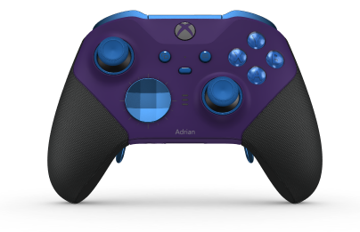 Bezprzewodowy kontroler Xbox Elite Series 2 — Core - Body: Astral Purple + Rubberized Grips, D-pad: Facet, Photon Blue (Metal), Back: Astral Purple + Rubberized Grips