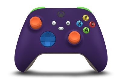 Mando inalámbrico Xbox - Corpo: Roxo Astral, Botões Direcionais: Azul Choque, Manípulos Analógicos: Laranja Vibrante