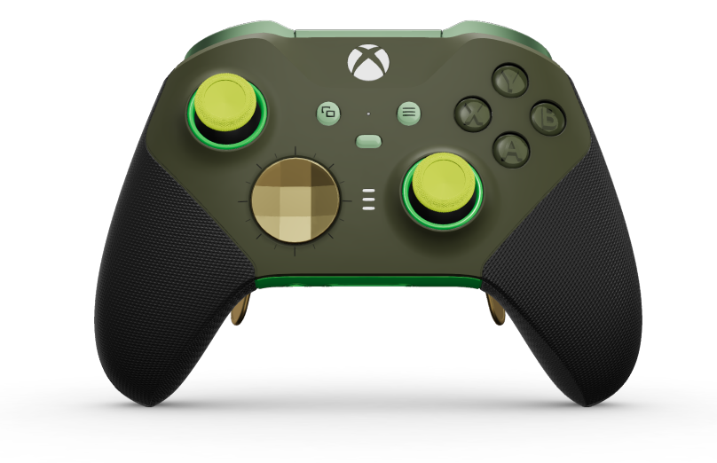 Mando inalámbrico Xbox Elite Series 2: básico - Body: Nocturnal Green + Rubberized Grips, D-pad: Faceted, Hero Gold (Metal), Back: Velocity Green + Rubberized Grips