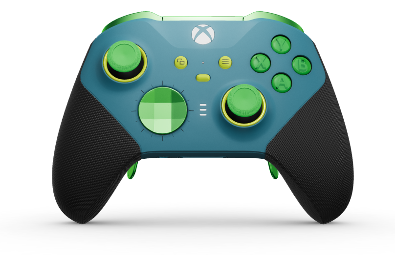 Xbox Elite Wireless Controller Series 2 - Core - Vorderseite: Mineral Blue + gummierte Griffe, D-Pad: Facettiert, Velocity Green (Metall), Rückseite: Mineral Blue + gummierte Griffe